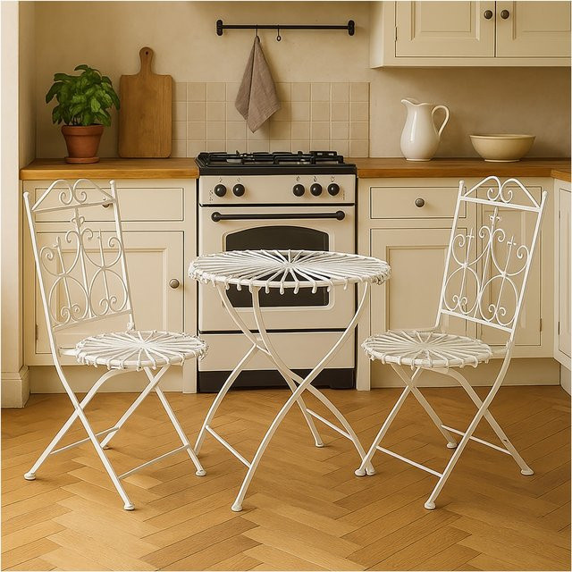 HTI-Living Essgruppe Romantic Garden 3-teilig aus Metall in Weiß - Bild 1