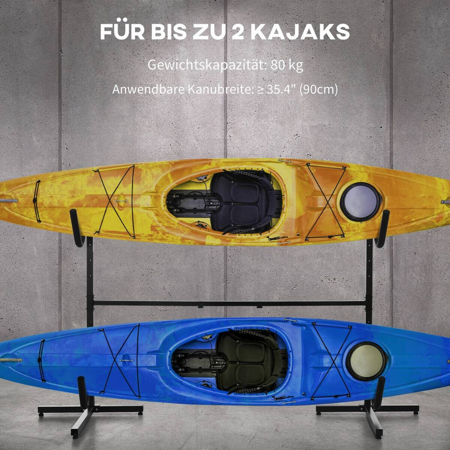 SPORTNOW Kajakgestell aus Stahl in Schwarz für 2 Kanus oder Surfboards, B/H/L: 72,5 x 157 x 240 cm - Bild 2