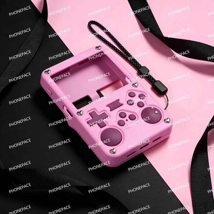 Gowinbaby Silikon-Schutzhülle für R36S Handheld-Spielkonsole, 360 Grad Vollabdeckung, stoßfest und kratzfest, in Schwarz oder Pink - Bild 2