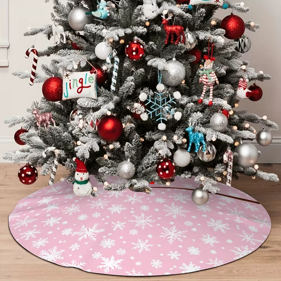 VIKAMA Weihnachtsbaumrock in Rosa mit Schneeflocken-Design und Schleifenmitten für deine Weihnachtsdekoration - Bild 2