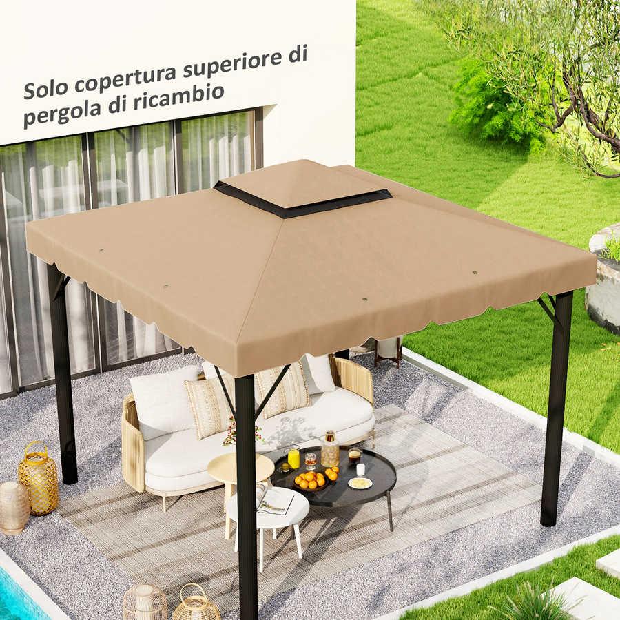Outsunny Ersatzdach für Pavillon, 2-lagige Pavillon-Plane aus wasserabweisendem Polyester, Farbe: Beige, B/T: 300 x 300 cm - Bild 2
