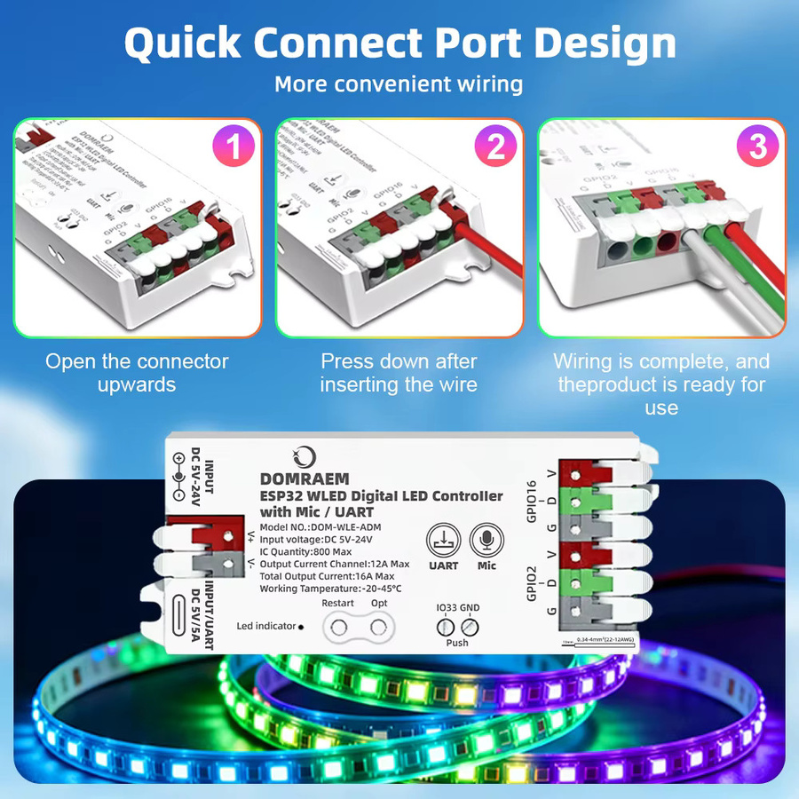 DOMRAEM DIY ESP8266 ESP32 WLED Adressierbarer LED-Controller für WS2814 WS2812B SK6812 APA102 Streifen mit WiFi, Alexa und MQTT Unterstützung - Bild 3