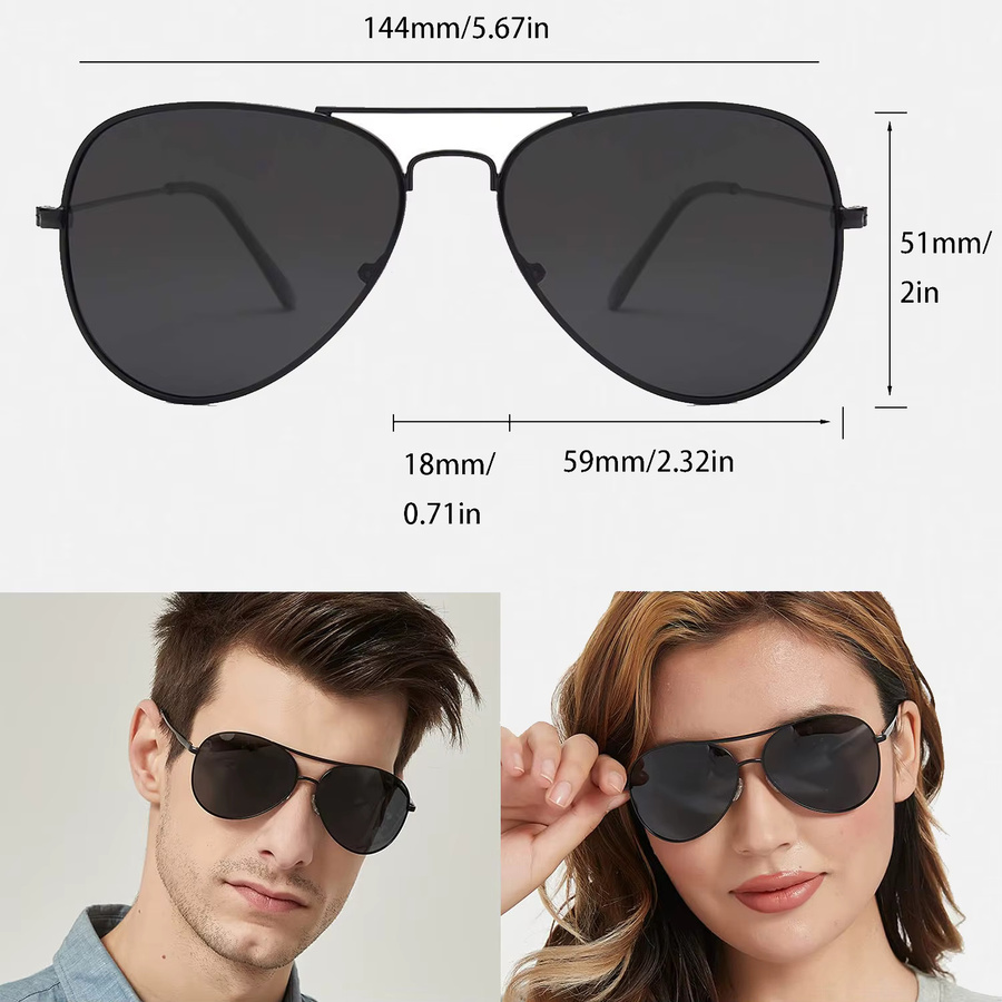 Aviator Sonnenbrille, Unisex, Vollrand, Metall, Schwarz - Bild 4