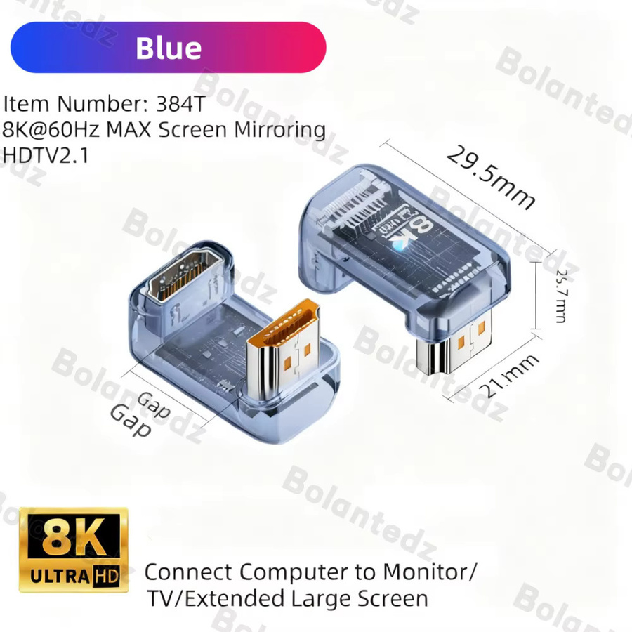 Bolantedz HDMI 2.1 Adapter 8K @ 60Hz Stecker auf Buchse Extender in Schwarz für HDTV PS4 PS5 und Laptop mit 90 270 360 Grad Drehung - Bild 2