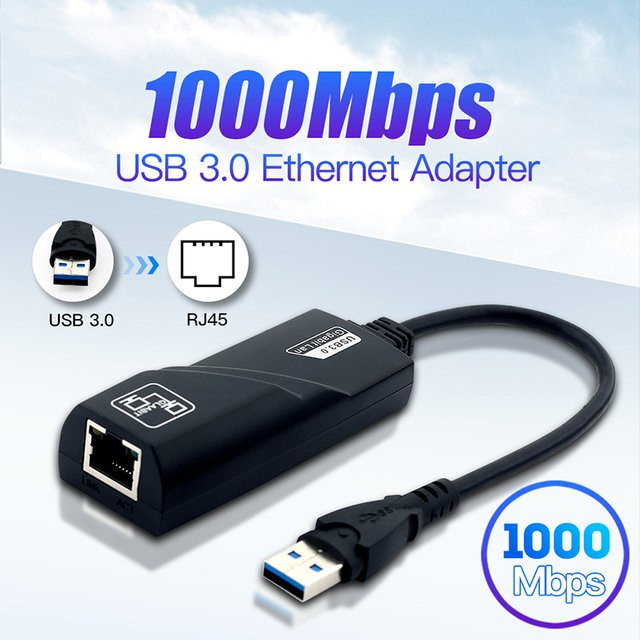 Mosizave USB 3.0 auf RJ45 Netzwerkadapter mit USB-C Anschluss, 10/100/1000 Mbit/s Ethernet LAN Adapter, Schwarz - Bild 1