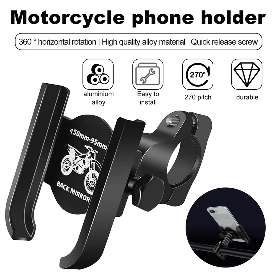 Drehbare Handyhalterung für Motorrad und Fahrrad in Schwarz zur Montage am Lenker oder Rückspiegel für Navigation und Freizeit - Bild 4