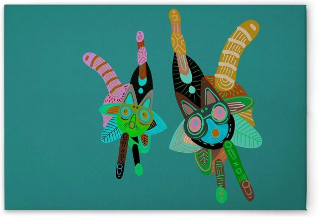 Tadessi Leinwandbild Bunte Kreaturen in Multicolour und Green, Hochformat, B/H: 30 x 45 cm - Bild 1