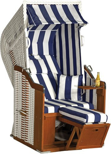 SUNNY SMART Strandkorb Rustikal Halblieger in Weiß/Natur mit Sonnenverdeck und Getränkehalter B/H/T: 95 x 160 x 90 cm - Bild 1