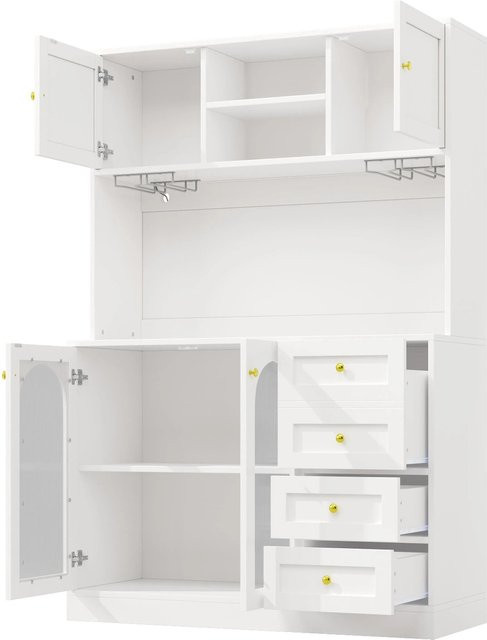okwish Buffetschrank in Weiß mit LED-Lichtleiste und Getränkehalter, moderne Küchenvitrine mit Glastüren, B/T/H: 120 x 40 x 188 cm - Bild 1