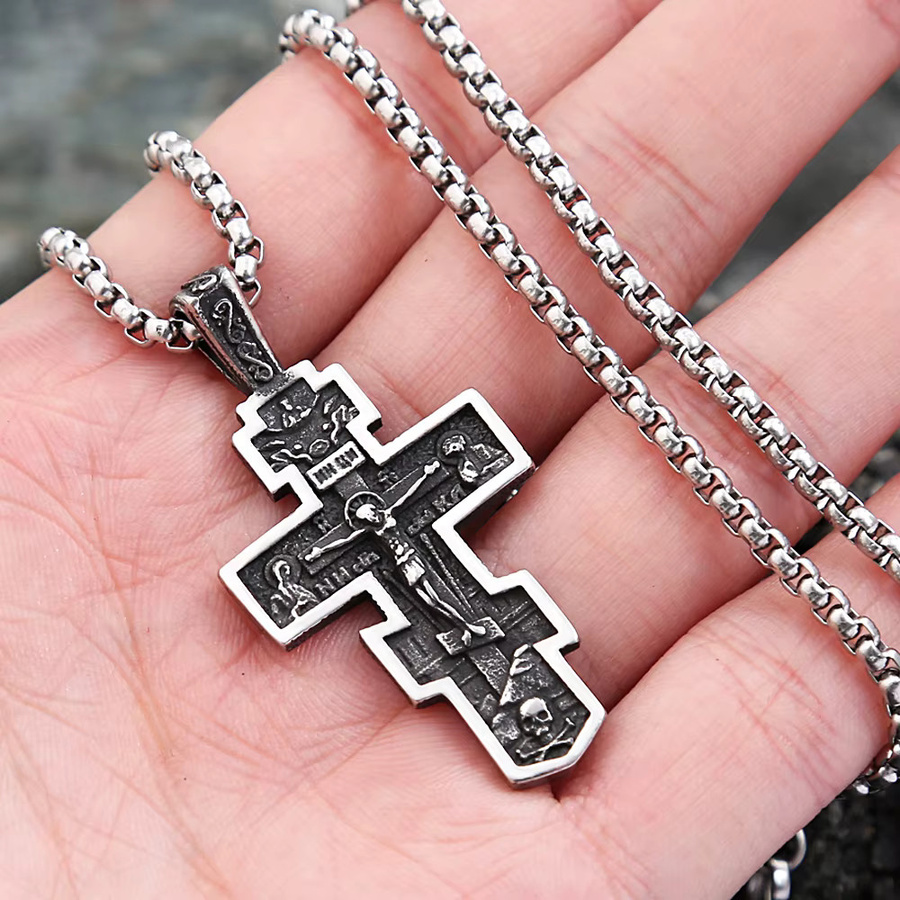 NORTHMAN Halskette mit Jesus Kreuz Anhänger, Edelstahl, Silber, Unisex - Bild 3