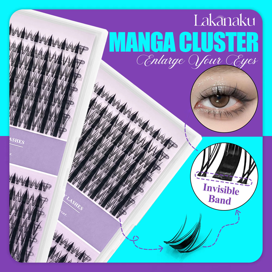 LAKANAKU Manga Cluster Wimpern, 168 Fächer, Natürlich - Bild 6
