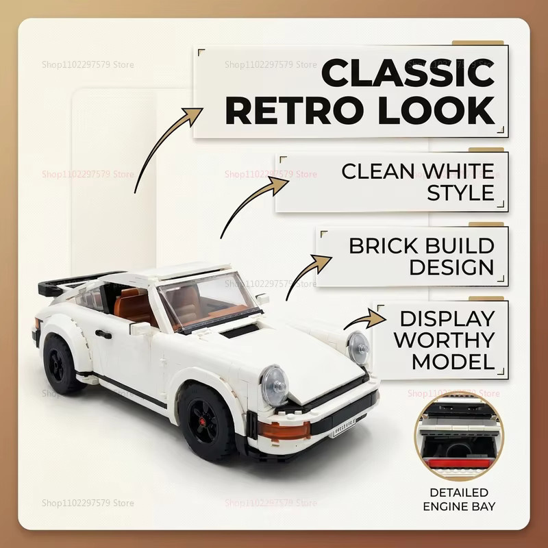 Retro-Auto-Baukasten-Set, 1458 Teile, 2-in-1 Rennwagen, Klassisches Auto - Bild 2