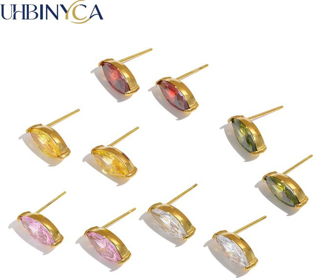 UHBINYCA Ohrringe, Marquise Zirkonia, 316L Edelstahl, 18K Vergoldet, Damen - Bild 1