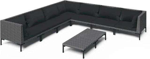 vidaXL 8-teiliges Garten-Lounge-Set in U-Form aus Poly Rattan mit Kissen in Dunkelgrau und Schwarz - Bild 1
