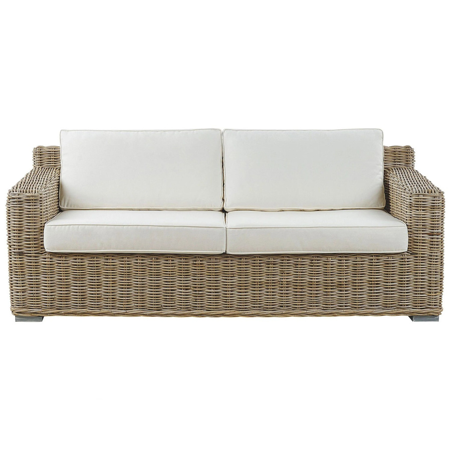 Beliani Gartensofa aus Polyrattan in Beige und Weiss mit Polsterkissen, B/T/H: 194 x 90 x 70 cm - Bild 2