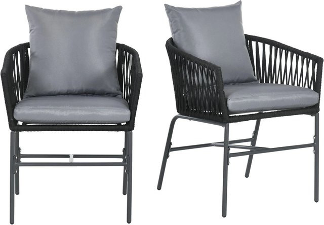 Furnicato 2er Set Outdoor Stühle im Boho Design mit Kissen, Metallrahmen aus Stahl in Schwarz, B/T/H: 120 x 60 x 71 cm - Bild 1