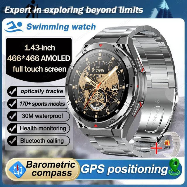 QLY Online GPS Smartwatch für Herren mit Bluetooth Anruffunktion, 100+ Sportmodi, Sprachassistent und Wasserdichtigkeit, Silber - Bild 1