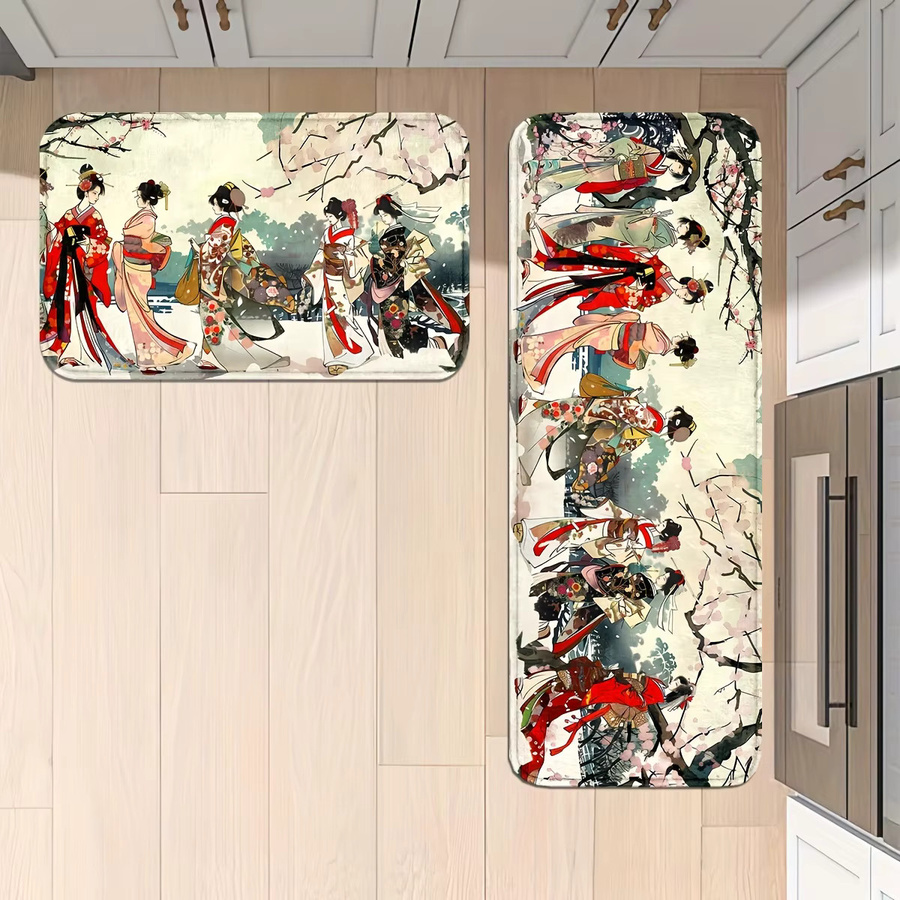 VIKAMA Japanischer Ukiyo-e-Teppich Kirschblüten-Kimono, rechteckig, mehrfarbig, rutschfest und maschinenwaschbar - Bild 2