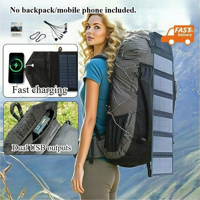 EESBAO Solar-Ladegerät 100 W mit USB-C und QC3.0, faltbares wasserdichtes Panel in Schwarz für Camping und Wandern - Bild 1