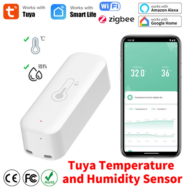 Tuya WiFi Zigbee Temperatur- und Feuchtigkeitssensor für dein Smart Home in Weiß, kompatibel mit SmartLife, Alexa und Yandex - Bild 1