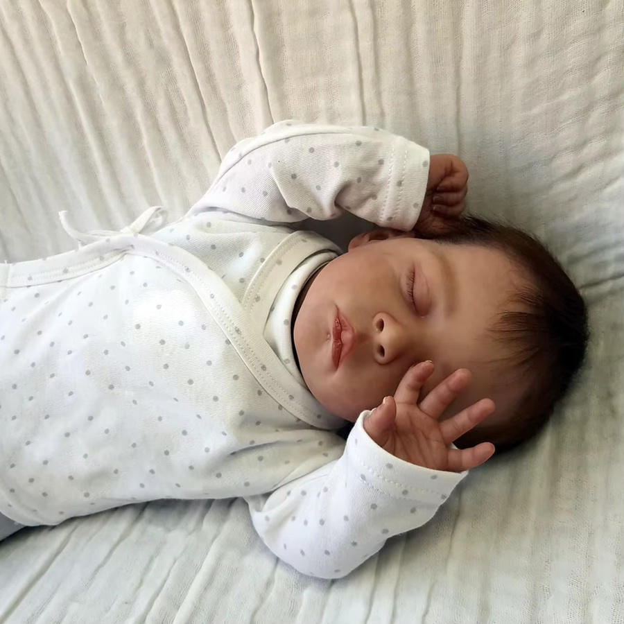 NPK Mu Diegoas Reborn, Silikon-Vinylpuppe, 46 cm, bemalte Neugeborene Babypuppe, mit verwurzeltem Haar, mit geschlossenen Augen - Bild 2