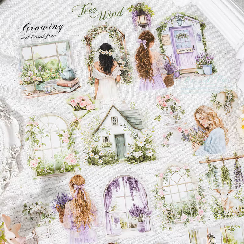 20 Blatt Girl Series Landschaftsaufkleber aus PET mit floralen Motiven und Frühlingsmotiven in Mehrfarbig für DIY Collagen und Dekorationen - Bild 3