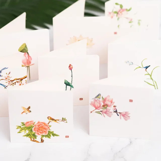 10 Stück Grußkarten im chinesischen Blumen- und Vogeldesign für Geburtstag, Weihnachten und Dankeschön - Bild 1