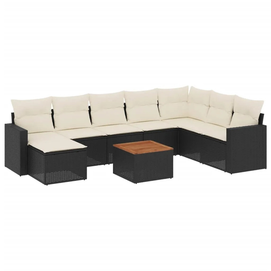 vidaXL 9-teilige Garten-Sofagarnitur aus Poly-Rattan und Akazienholz in Schwarz-Creme mit Kissen - Bild 2