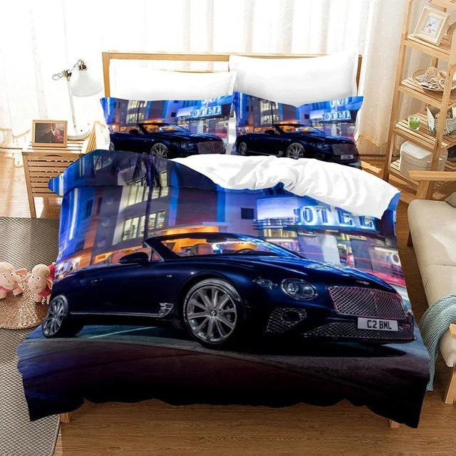 Binchi Outdoor Product Luxus Bettwäsche Set Sportwagen Design in Blau aus Mikrofaser, B/H: 200 x 200 cm - Bild 1