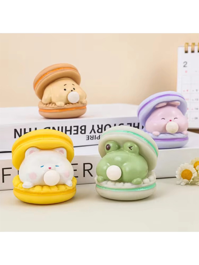 hairun Cartoon-Frosch mit blasenblasendem Macaron-Burger Squishy-Spielzeug, langsame Rückverformung, weiches Drück-Fidget-Spielzeug - Bild 2