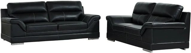 Couchgarnitur Monika von Vente-unique aus schwarzem Büffelleder, 3+2 Sitze mit Armlehnen, B: 235 cm, B: 190 cm - Bild 1