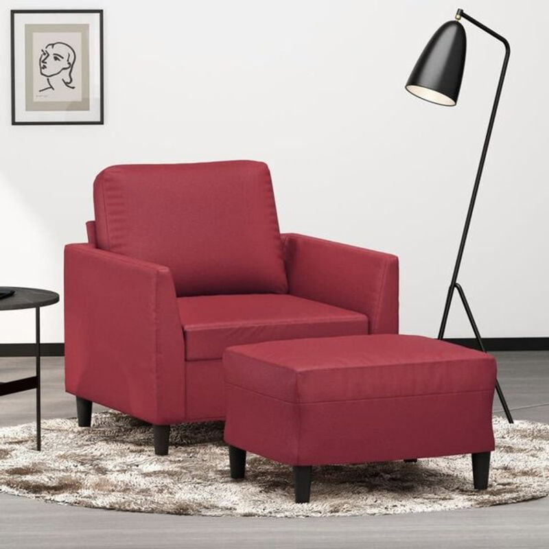 vidaxl Sessel mit Hocker in Rot aus Kunstleder im modernen Design - Bild 1