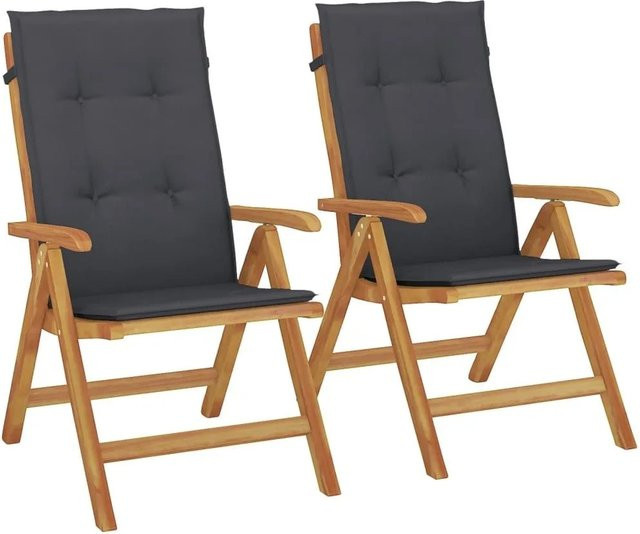 vidaXL Gartenstühle aus Teakholz mit Kissen, 2er Set, Schwarz - Bild 1