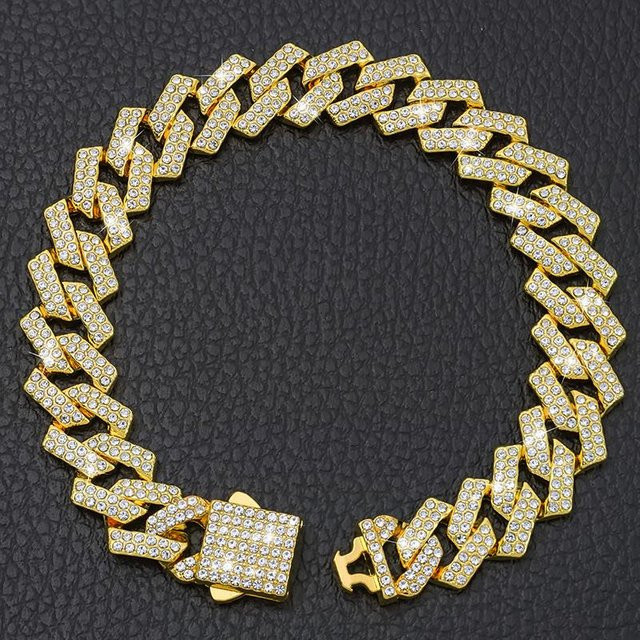 Halsband für Hunde und Katzen, 35 cm, Gold, Blauer Diamant, 15 mm breit - Bild 1