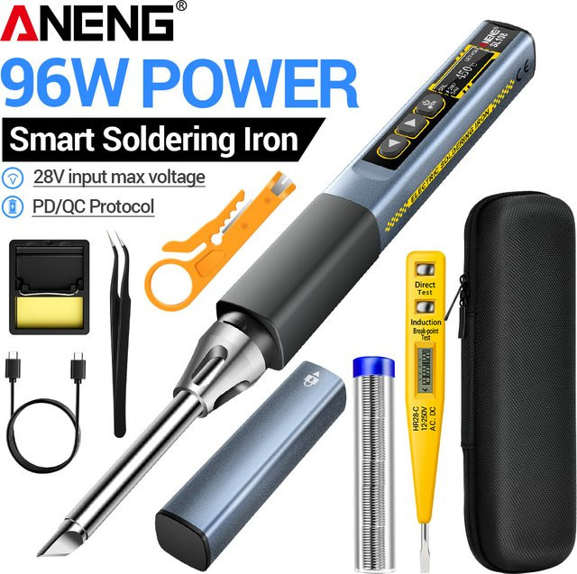 ANENG SL108 Digitales Lötkolben-Set in Silber mit 96W Typ-C PD QC Schnellheizung und einstellbarer Temperatur für Elektronik-Reparaturen - Bild 1