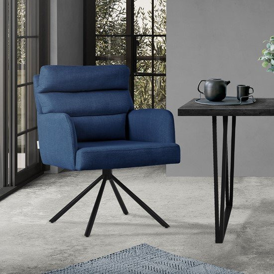 ML-Design Esszimmerstuhl Dunkelblau drehbar mit abnehmbaren Rückenkissen gepolstert - Bild 1