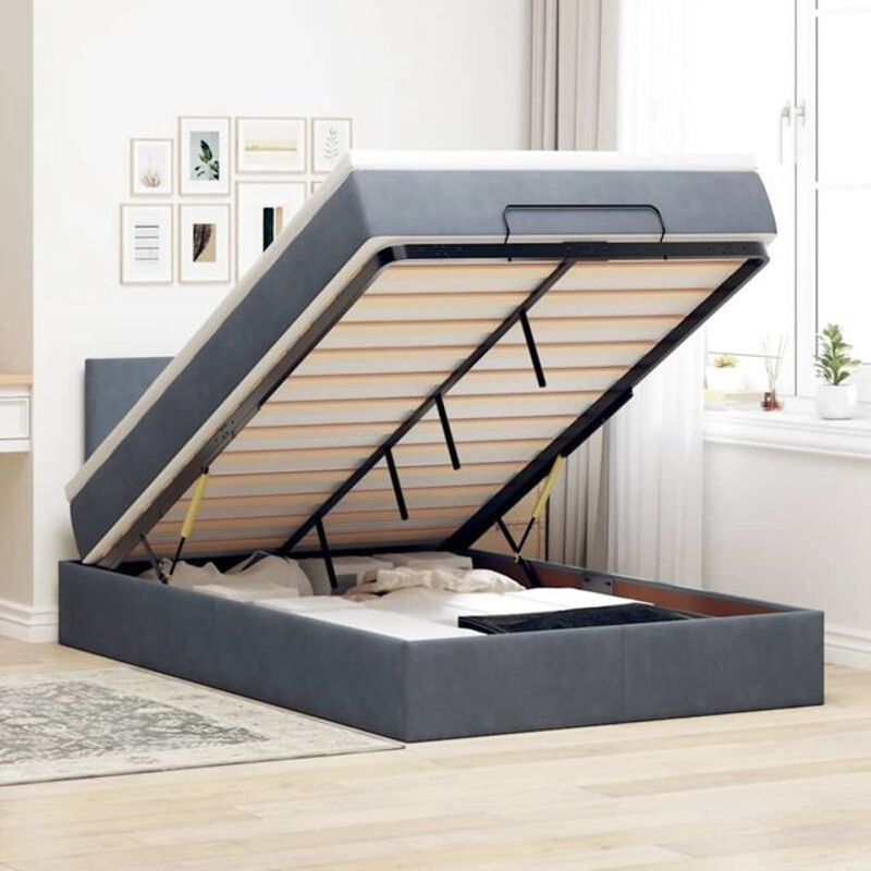 Vidaxl Ottoman Polsterbett mit Matratze und LED in Anthrazit Grau aus Samt, B/T: 120 x 200 cm - Bild 1