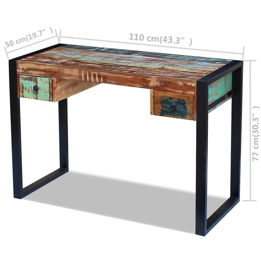 vidaXL Schreibtisch aus Massivholz und Stahlgestell im Vintage-Stil, Mehrfarbig, B: 110 cm, T: 50 cm, H: 77 cm - Bild 2