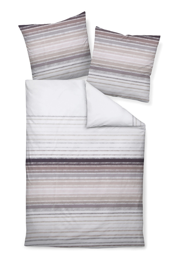 Janine J.D. Mako-Satin Bettwäsche Streifen Cappuccino Rose Beige Pink Weiß B/H: 155 x 220 cm mit Kissenbezug 80 x 80 cm - Bild 1