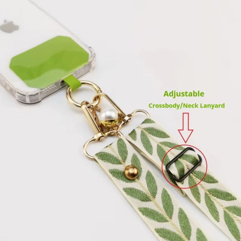 Verstellbares Blatt-Telefon-Lanyard für Damen in Grün mit Perlen-Anhänger als Umhängetasche und Anti-Verlust-Seil - Bild 1