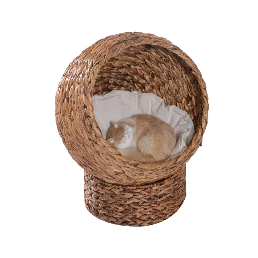 PawHut Katzenhöhle aus Wasserhyazinthe in Braun mit Flanell-Kissen, B/H/T: 42 x 60 x 50 cm - Bild 2