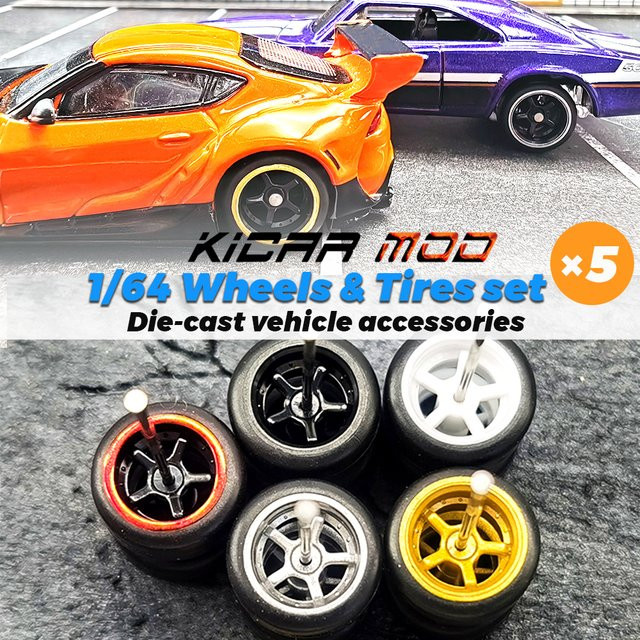 KicarMod Fahrzeugspielzeugräder, Kunststoffräder, Gummireifen, 5er-Set - Bild 1