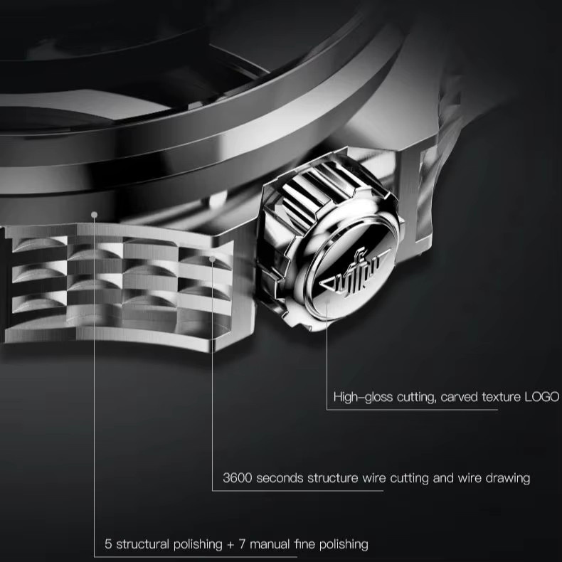 OUPINKE Armbanduhr, Automatik, Edelstahl, Wolfram, Saphirglas, Herren - Bild 5
