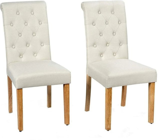 Costway 2er Set Esszimmerstühle aus Stoff mit Gummiholzbeinen in Beige