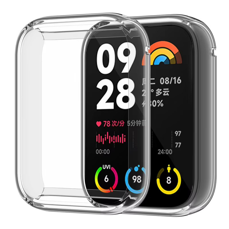 Xiaomi Band 8 Pro Schutzhülle mit TPU-Beschichtung und gehärtetem Glas Display, Transparent/Blau - Bild 2