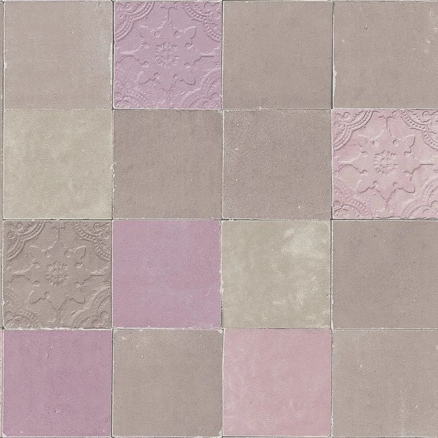 Profhome Tapete Kachelmuster in Grau Violett Beige mit geometrischem Design, Breite: 0,53 m, Länge: 10,05 m - Bild 1