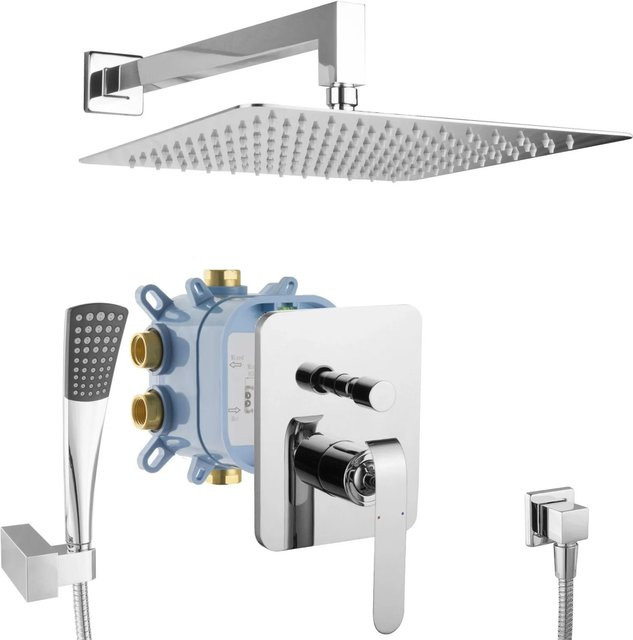 PaulGurkes Regendusche Unterputz Duscharmatur mit Duschkopf aus Messing in Chrom und Edelstahl, wassersparend - Bild 1