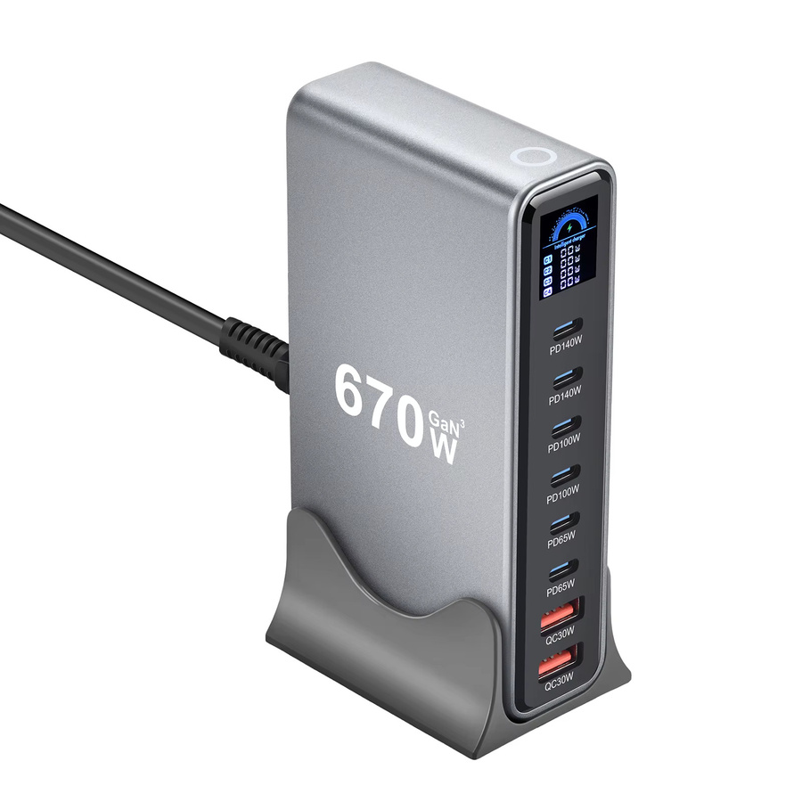 Deepartner 8-Port 670W Desktop GaN Ladestation Multi-Port-Schnellladegerät mit 6C2A für Handys und Tablets - Bild 2