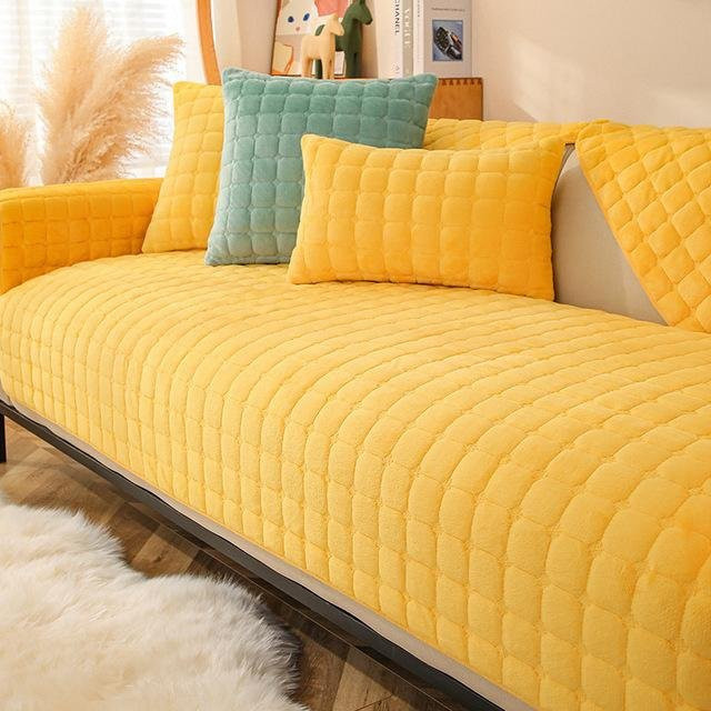 Yiran Furniture Samt-Couchbezug aus Flanell-Plüsch, rutschfest, einfarbig, Gelb, Breite: 70 cm, Tiefe: 70 cm - Bild 1