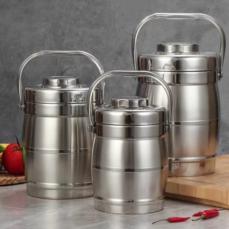 Isolierte Thermos-Lunchbox aus Edelstahl und Glas in Silber, auslaufsichere Thermo-Speisebehälter mit großem Fassungsvermögen und faltbarem Griff - Bild 2